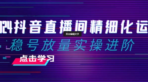 【副业项目8447期】2024抖音直播间精细化运营：稳号放量实操进阶-网赚资源网