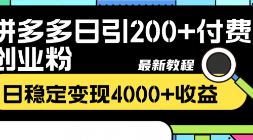 【副业项目8456期】拼多多日引200+付费创业粉，日稳定变现4000+-网赚资源网