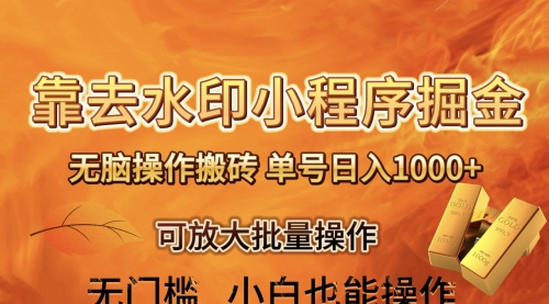 【副业项目8504期】去水印小程序+拼多多 无脑搬砖 ，单号日入1000+-网赚资源网