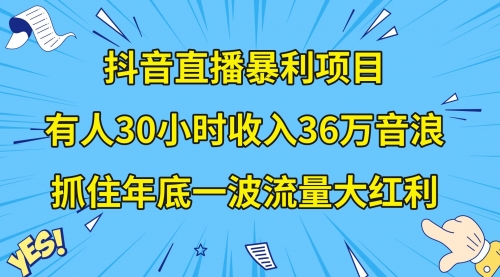 【副业项目8538期】抖音直播暴利项目，有人30小时收入36万音浪-网赚资源网