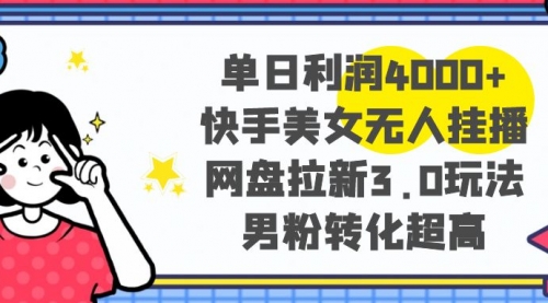 【副业项目8583期】单日利润4000+快手美女无人挂播，网盘拉新3.0玩法-网赚资源网