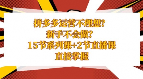 【副业项目8633期】拼多多运营不理想？新手不会做？15节系列课+2节直播课-网赚资源网