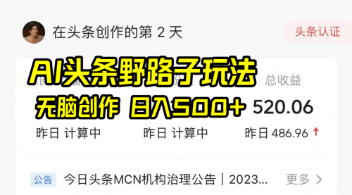 【副业8697期】AI头条野路子玩法，无脑创作，日入500+-网赚资源网