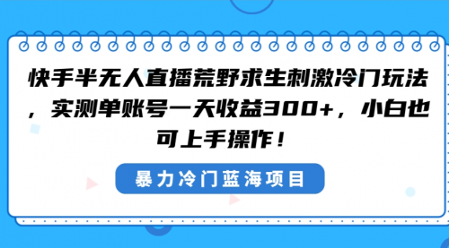 【副业8856期】快手半无人直播荒野求生刺激冷门玩法，实测单账号一天收益300+-网赚资源网