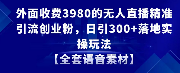 【副业8884期】无人直播精准引流创业粉，日引300+落地实操玩法【全套语音素材】-网赚资源网