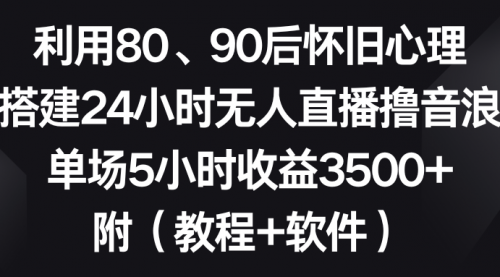 【副业8891期】利用80、90后怀旧心理，搭建24小时无人直播撸音浪，单场5小时收益3500+-网赚资源网