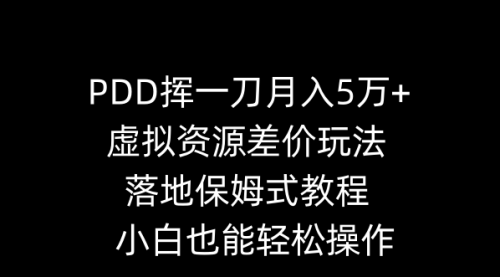 【副业8918期】PDD挥一刀月入5万+，虚拟资源差价玩法，落地保姆式教程，小白也能轻松操作-网赚资源网