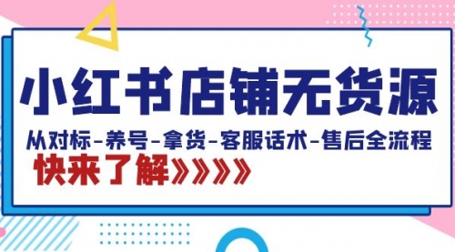 【副业8940期】小红书店铺无货源：从对标-养号-拿货-客服话术-售后全流程（20节课）-网赚资源网