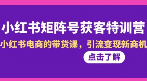 【副业8962期】小红书-矩阵号获客特训营-第10期，小红书电商的带货课，引流变现新商机-网赚资源网