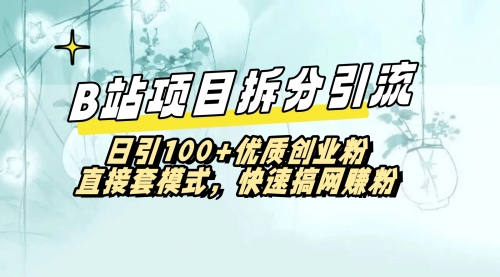 【副业8967期】B站项目拆分引，快速日3100+优质创业粉-网赚资源网