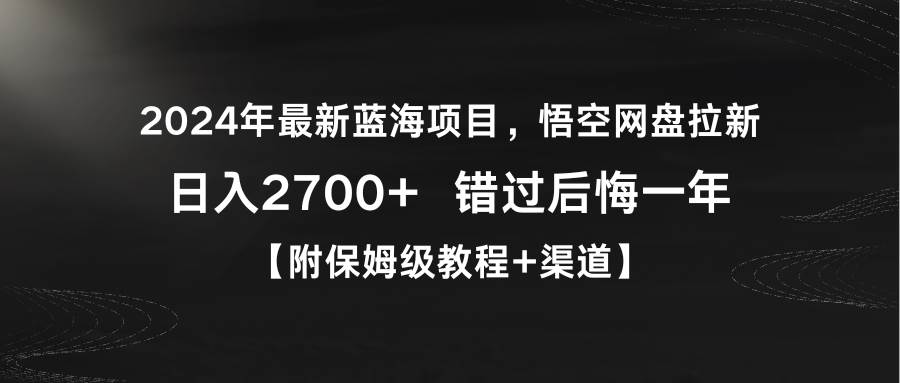 2024年最新蓝海项目，悟空网盘拉新，日入2700+错过后悔一年【附保姆级教…-网赚资源网