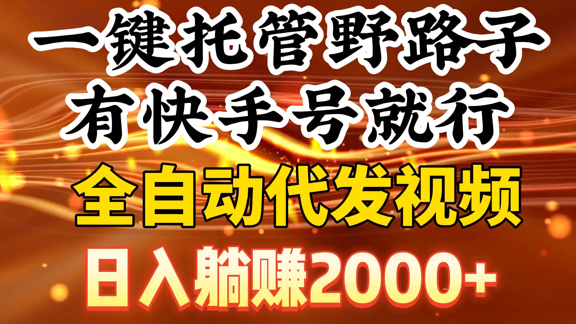 一键托管野路子，有快手号就行，日入躺赚2000+，全自动代发视频-网赚资源网