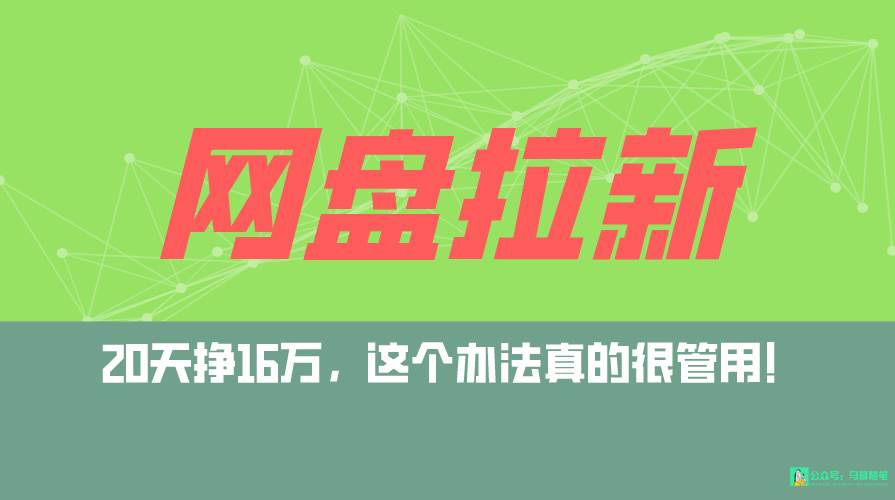网盘拉新+私域全自动玩法，0粉起号，小白可做，当天见收益，已测单日破5000-网赚资源网