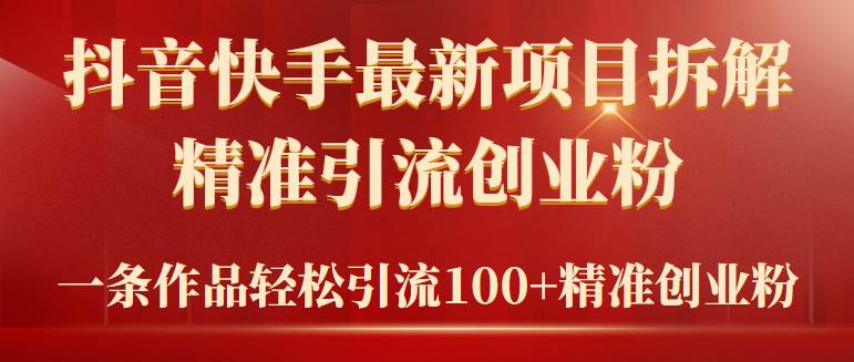 2024年抖音快手最新项目拆解视频引流创业粉，一天轻松引流精准创业粉100+-网赚资源网