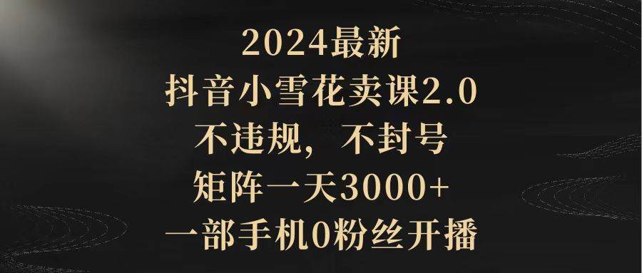2024最新抖音小雪花卖课2.0 不违规 不封号 矩阵一天3000+一部手机0粉丝开播-网赚资源网