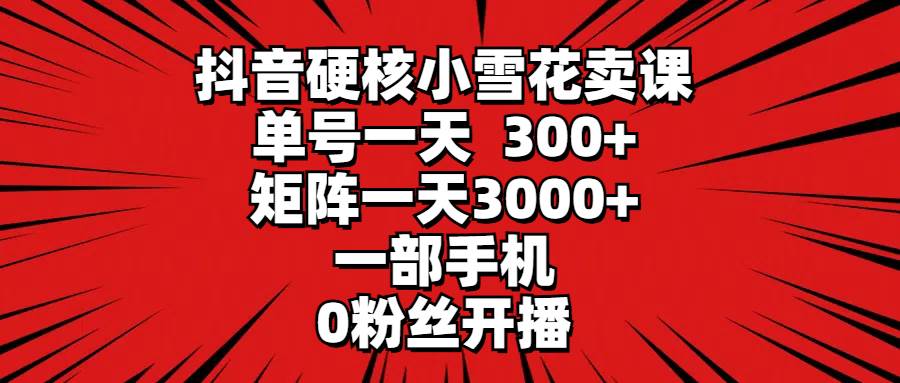 抖音硬核小雪花卖课，单号一天300+，矩阵一天3000+，一部手机0粉丝开播-网赚资源网