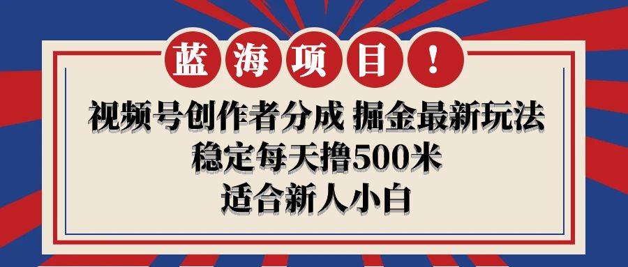 【蓝海项目】视频号创作者分成 掘金最新玩法 稳定每天撸500米 适合新人小白-网赚资源网