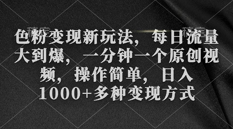 色粉变现新玩法，每日流量大到爆，一分钟一个原创视频，操作简单，日入1000+-网赚资源网