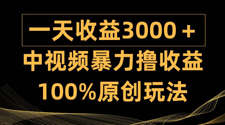 中视频暴力撸收益，日入3000＋，100%原创玩法，小白轻松上手多种变现方式-网赚资源网