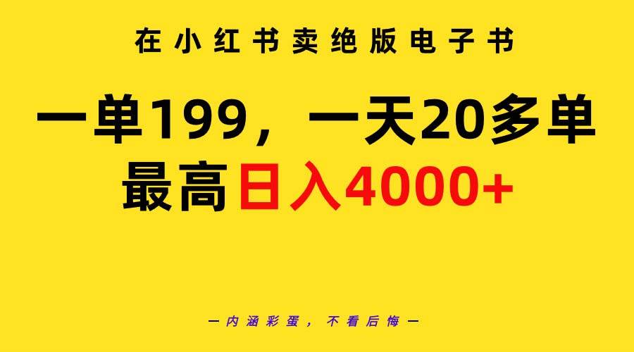 在小红书卖绝版电子书，一单199 一天最多搞20多单，最高日入4000+教程+资料-网赚资源网