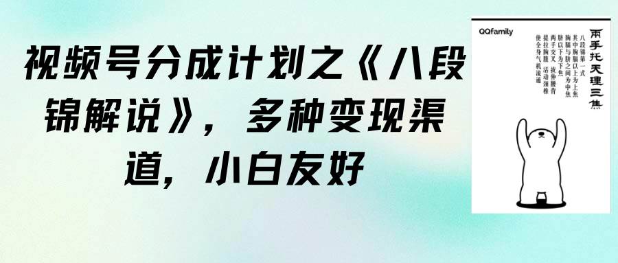 视频号分成计划之《八段锦解说》，多种变现渠道，小白友好（教程+素材）-网赚资源网