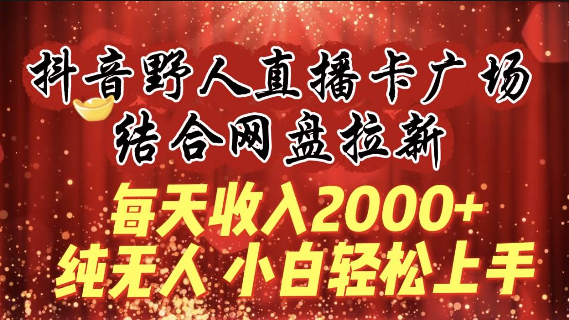 每天收入2000+，抖音野人直播卡广场，结合网盘拉新，纯无人，小白轻松上手-网赚资源网