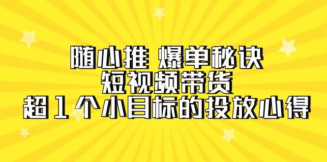 随心推 爆单秘诀，短视频带货-超1个小目标的投放心得（7节视频课）-网赚资源网