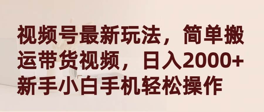 视频号最新玩法，简单搬运带货视频，日入2000+，新手小白手机轻松操作-网赚资源网