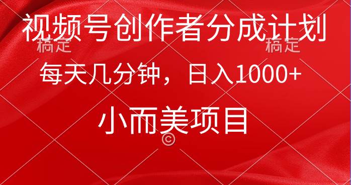 视频号创作者分成计划，每天几分钟，收入1000+，小而美项目-网赚资源网