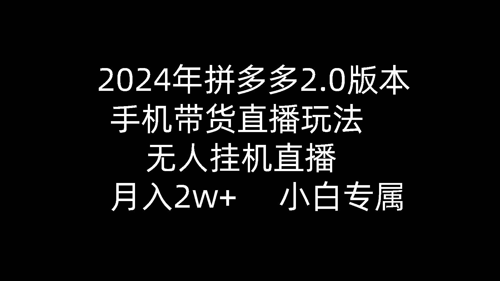 2024年拼多多2.0版本，手机带货直播玩法，无人挂机直播， 月入2w+， 小…-网赚资源网