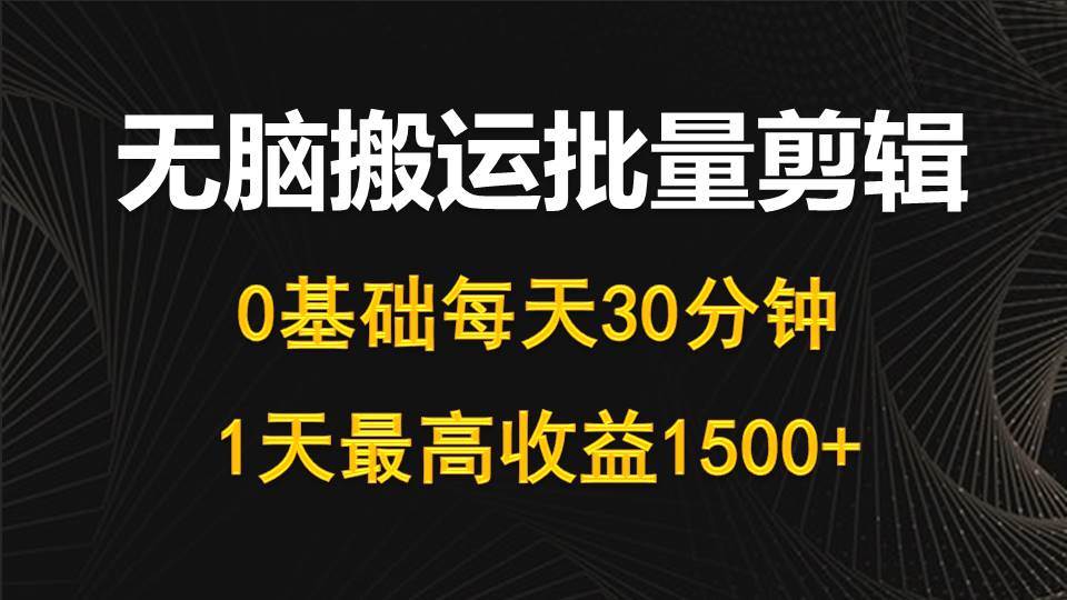 每天30分钟，0基础无脑搬运批量剪辑，1天最高收益1500+-网赚资源网