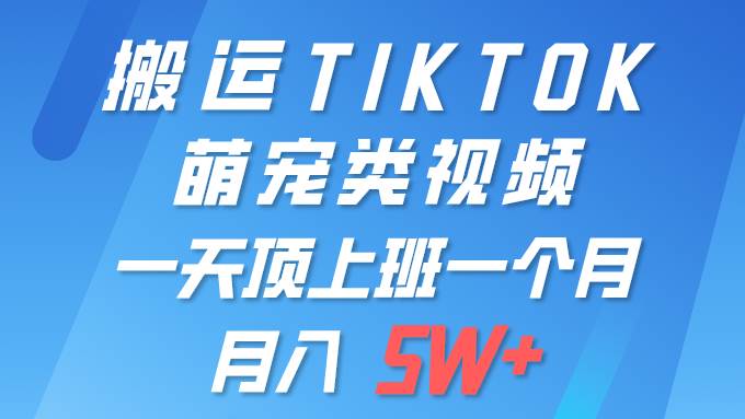 一键搬运TIKTOK萌宠类视频 一部手机即可操作 所有平台均可发布 轻松月入5W+-网赚资源网