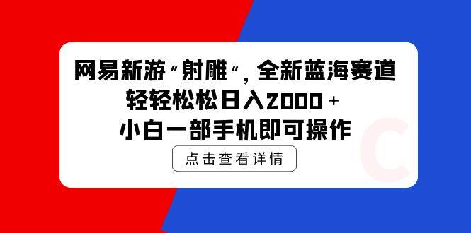 网易新游 射雕 全新蓝海赛道，轻松日入2000＋小白一部手机即可操作-网赚资源网