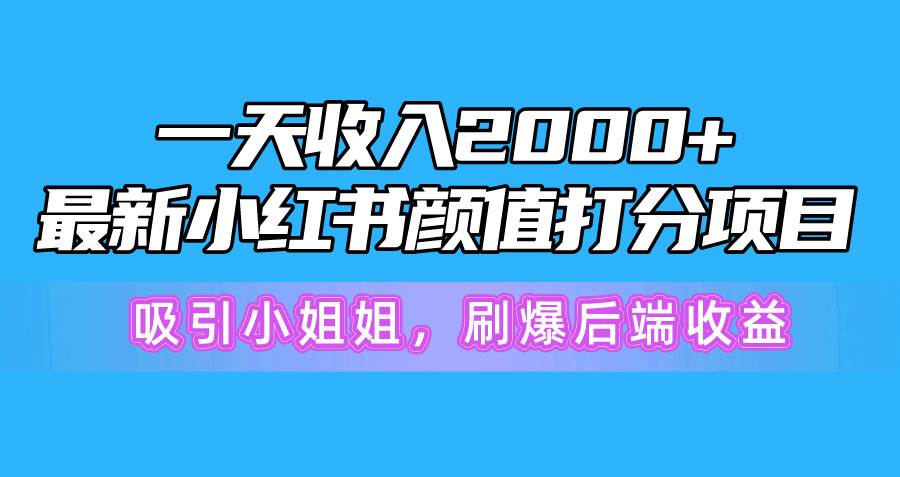 一天收入2000+，最新小红书颜值打分项目，吸引小姐姐，刷爆后端收益-网赚资源网