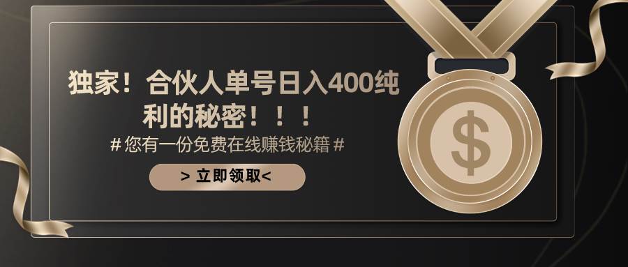 合伙人广告撸金最新玩法，每天单号400纯利-网赚资源网