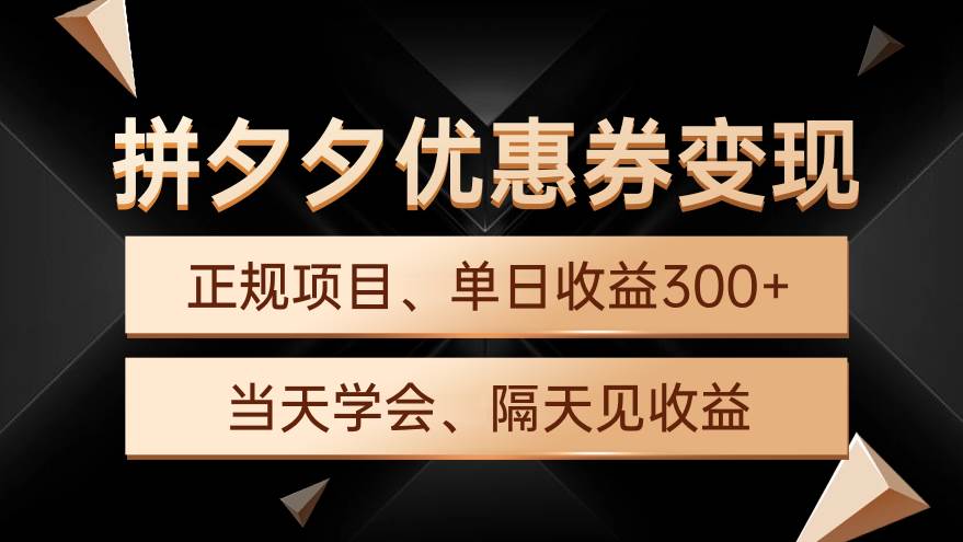 拼夕夕优惠券变现，单日收益300+，手机电脑都可操作-网赚资源网