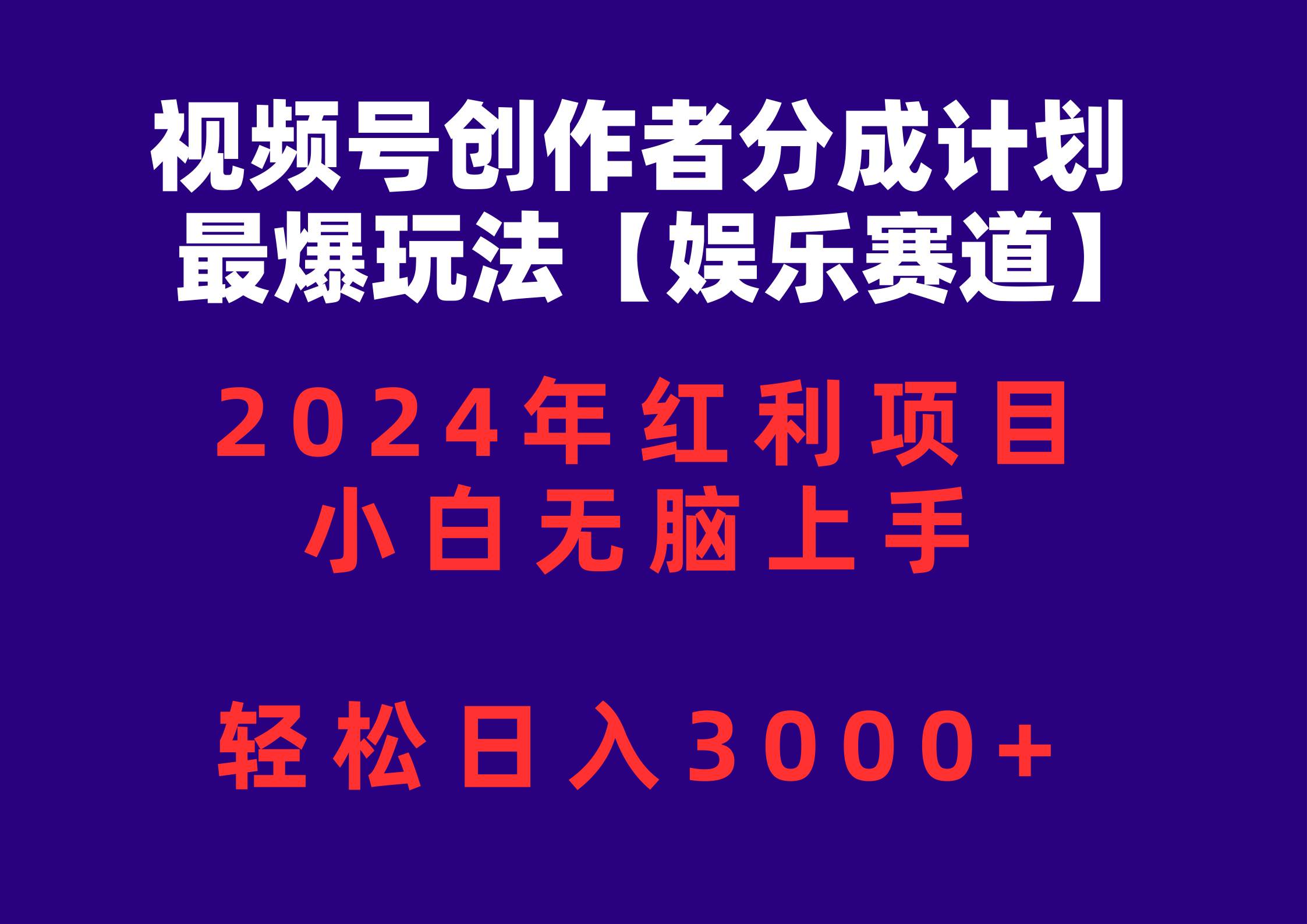 视频号创作者分成2024最爆玩法【娱乐赛道】，小白无脑上手，轻松日入3000+-网赚资源网