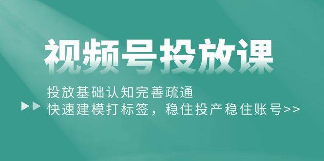 视频号投放课：投放基础认知完善疏通，快速建模打标签，稳住投产稳住账号-网赚资源网