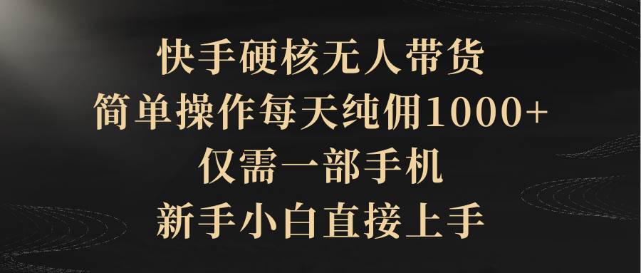 快手硬核无人带货，简单操作每天纯佣1000+,仅需一部手机，新手小白直接上手-网赚资源网