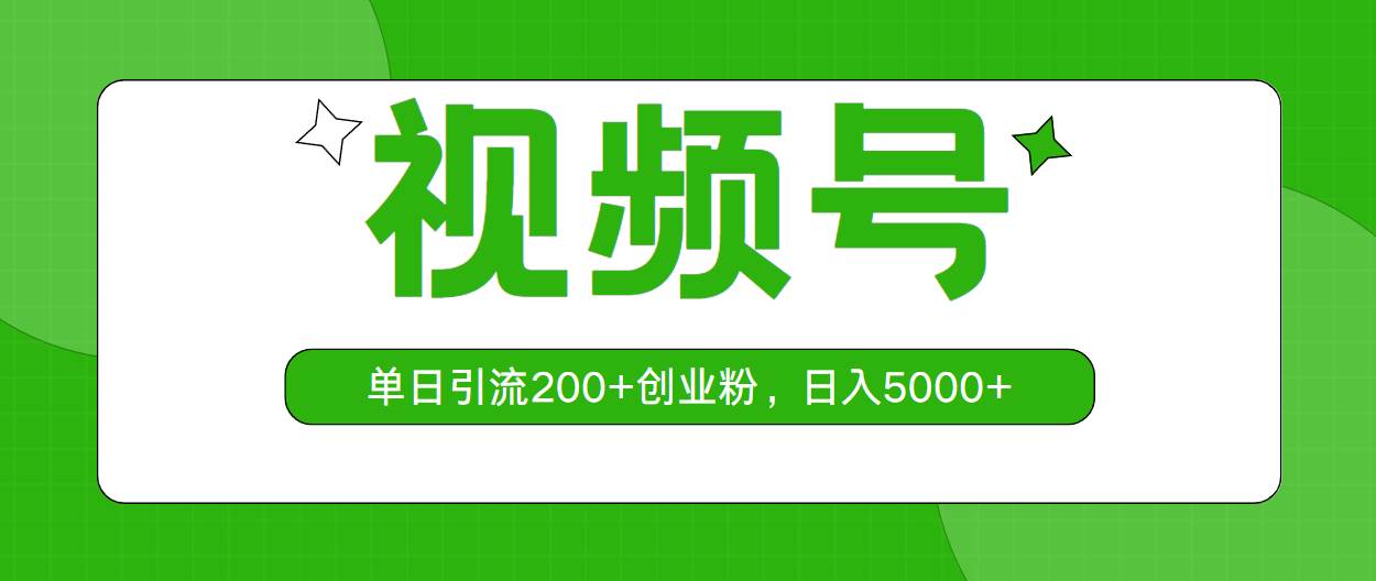 视频号，单日引流200+创业粉，日入5000+-网赚资源网