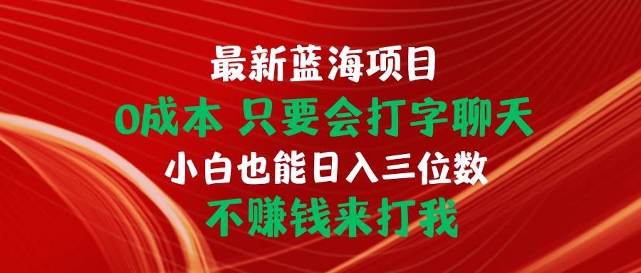 最新蓝海项目 0成本 只要会打字聊天 小白也能日入三位数 不赚钱来打我-网赚资源网