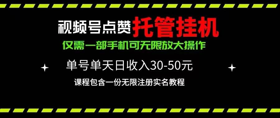 视频号点赞托管挂机，单号单天利润30~50，一部手机无限放大（附带无限…-网赚资源网