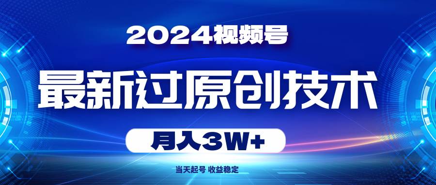 2024视频号最新过原创技术，当天起号，收益稳定，月入3W+-网赚资源网