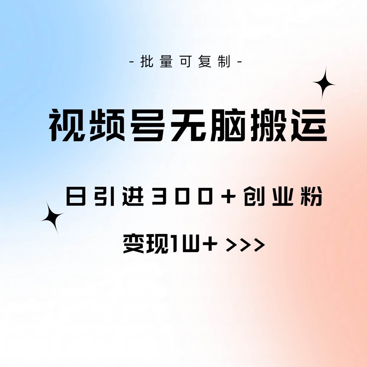 视频号无脑搬运日引300+创业粉，变现1W+可批量复制-网赚资源网