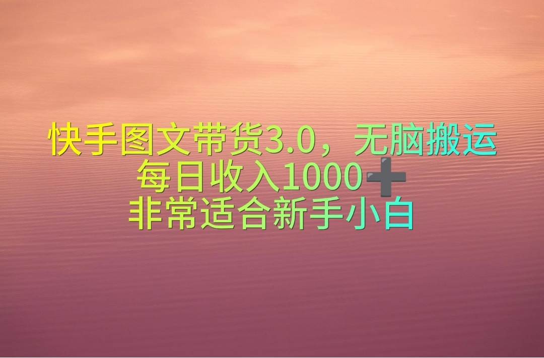 快手图文带货3.0，无脑搬运，每日收入1000＋，非常适合新手小白-网赚资源网