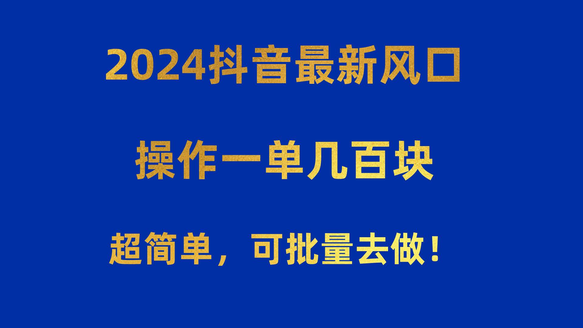 2024抖音最新风口！操作一单几百块！超简单，可批量去做！！！-网赚资源网