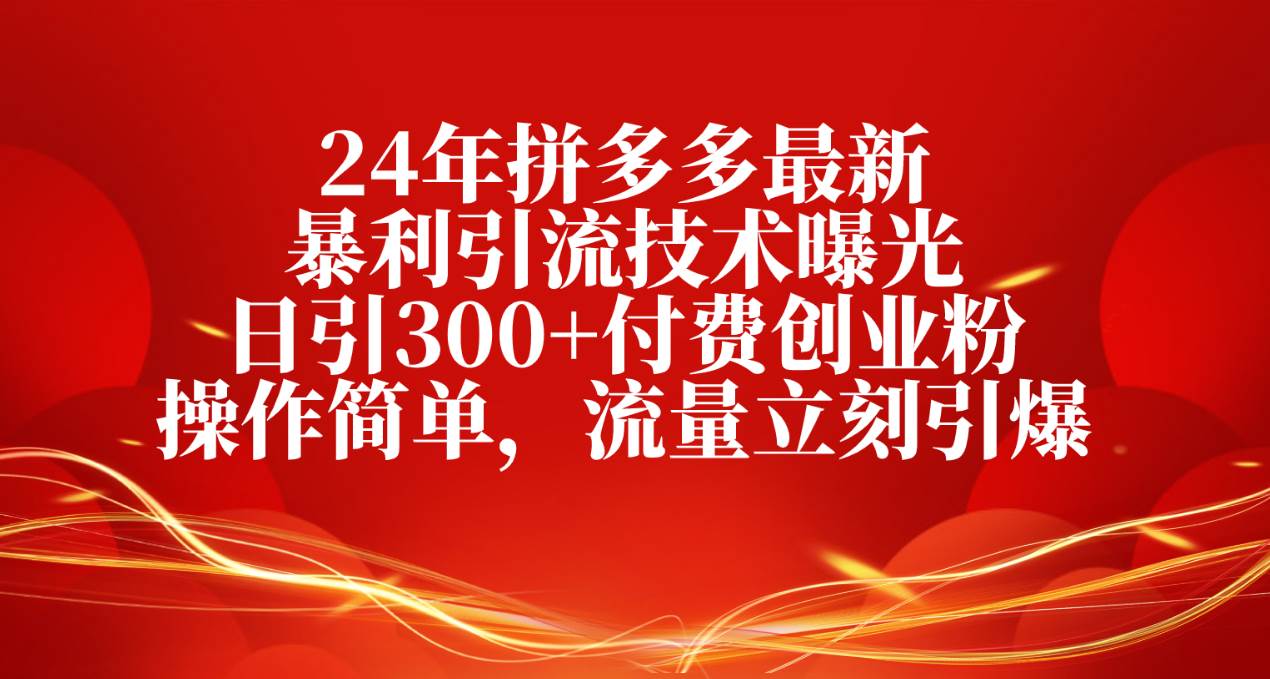 24年拼多多最新暴利引流技术曝光，日引300+付费创业粉，操作简单，流量…-网赚资源网