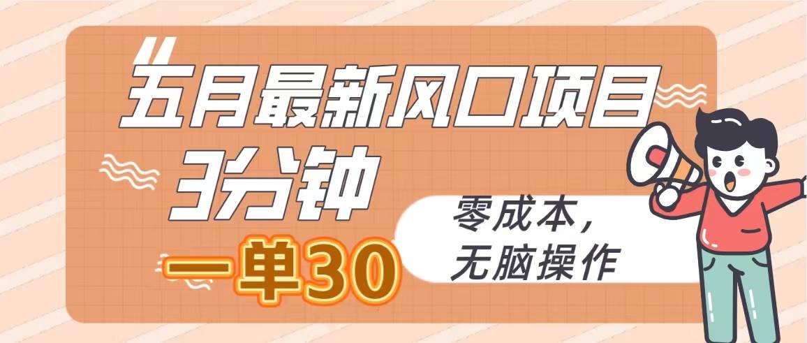 五月最新风口项目，3分钟一单30，零成本，无脑操作-网赚资源网