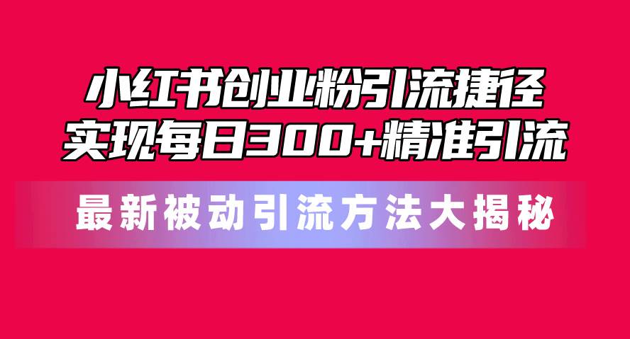 小红书创业粉引流捷径！最新被动引流方法大揭秘，实现每日300+精准引流-网赚资源网