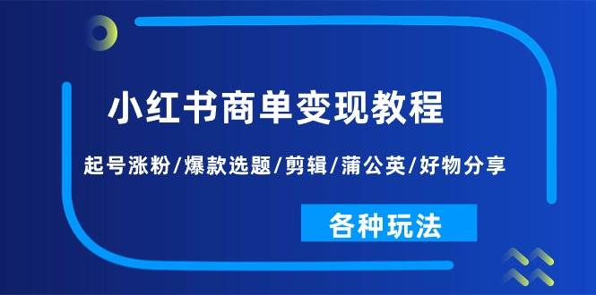 小红书商单变现教程：起号涨粉/爆款选题/剪辑/蒲公英/好物分享/各种玩法-网赚资源网